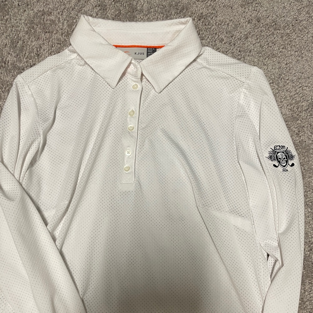 Womens KJUS Eve Long Sleeve Polo with Course logo Size S MSRP $129